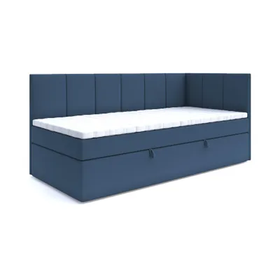 Produktbild von Boxspringbett POLA 100x200 cm, T25 Topper, Kinderbett, Jugendbett, Einzelbetten, Bett, Stauraum Polsterbett, Matratze, RECHTS (Dunkelblau - Itaka 11)
