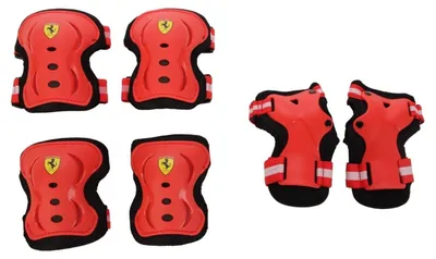 Zdjęcie produktu dla Zestaw ochronny dla dzieci Ferrari, 6-częściowy, rozmiar XS – ochraniacze na kolana, łokcie i nadgarstki do hulajnogi, deskorolki, rolek i roweru