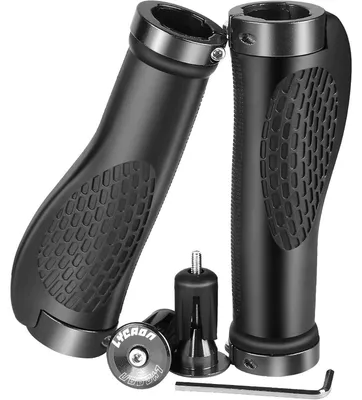 Obrázek produktu pro Ergonomické gripy na kolo s hliníkovými koncovkami, určené pro horská kola, BMX a městská kola, barva černá, délka 130 mm