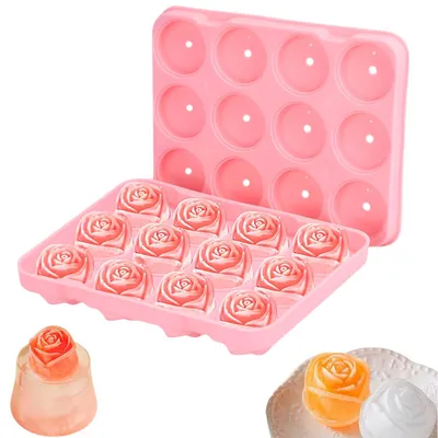 Silikon-Eiswürfelform Rose mit Deckel, 3D-Form, BPA-frei