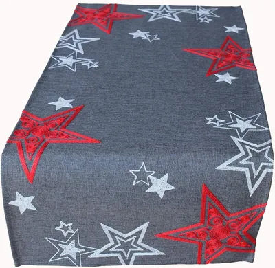 Produktbild von Tischwäsche Mitteldecke Stickerei Sterne 40 x 140 cm - dunkelgrau