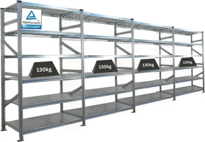 Produktbild von Fachbodenregal PROXIMO mit  Stecksystem | Komplettregal | HxBxT 210x600x60cm | 6 Ebenen | Beidseitig nutzbar | Verzinkt