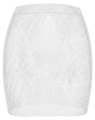 Produktbild von Damen Weißer Glamour Mesh Minirock XXS mit funkelnden Strassverzierungen
