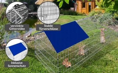 Image de Enclos pour lapins avec protection solaire, acier galvanisé, 180 x 75 x 75 cm