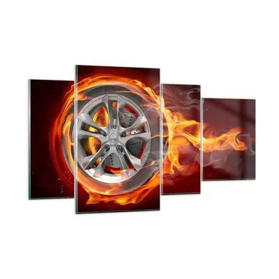 Produktbild von Bilder auf glas - Rad Flammen Felge - 120x70cm - Glasbilder - Wandbilder - Kunstdruck - zum Aufhängen bereit - Wanddekoration aus Glas - Glas Bilder - Wandbild auf Glas - 4 Teile - GDL120x70-0198