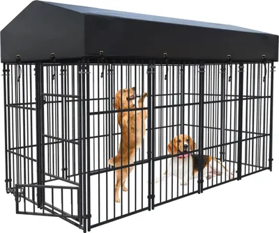 Produktbild von Schwere Hundehütte, Metall-Eisen-Konstruktion, wasserdichte Abdeckung, Schwarz, L