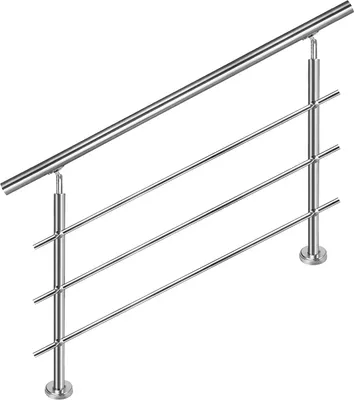 Produktbild von YUENFONG Treppengeländer Edelstahl Handlauf Geländer für Treppen, Innen und Außen, Balkon, Brüstung, Silber, 120cm Länge, mit 3 Querstreben