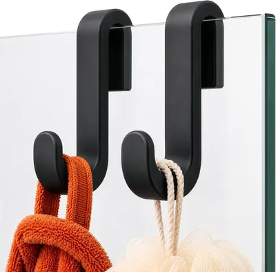 Immagine prodotto di Gancio per doccia in vetro - Porta asciugamani per doccia - Silicone - Nero