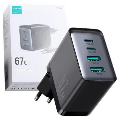 Produktbild von Joyroom Ladegerät Gan 67W 4 Ports (2X Usb, 2X Usb C) Schwarz (Tcg02) + Kabel Usb C - Usb C 100W 1.2M