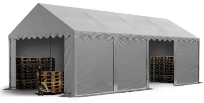 Image de TOOLPORT Tente de stockage 4x8 m abri bâche PVC 750 N imperméable gris avec cadre de sol