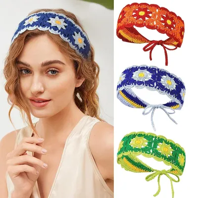 Immagine prodotto di Set di 3 fasce per capelli all'uncinetto con motivo floreale per donne