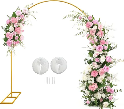 Produktbild von Hochzeitsbogen, Goldener Metallrahmen für Hochzeitsbogen, Halten bis zu 5kg, 2,4M Metall Hintergrundständer Ballonbogen für Hochzeit Party Dekoration