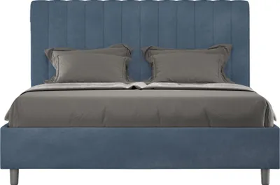 Produktbild von ITYHOME - Gepolstertes Bett ohne Lattenrost 160x200 mit Mikrofaserbezug Blau Agueda