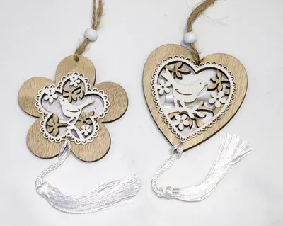 Produktbild von Holzblume und Holzherz 8x8x0,5cm mit Quaste