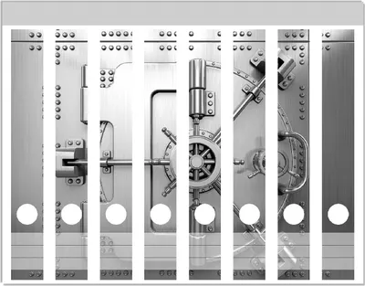 Produktbild von Wallario Ordnerrücken Sticker, selbstklebend für schmale Ordner, 8 Stück, Motiv Tresortür mit Öffnungsmechanismus