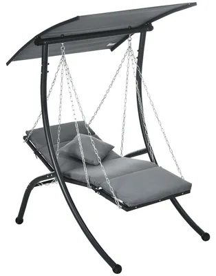 Produktbild von Gartenschaukel Stahl Polyester Netzstoff, Hollywoodschaukel mit Liegefunktion, Dunkelgrau | Auflage & Kissen | 45° neigbares Dach | 108x145x169 cm