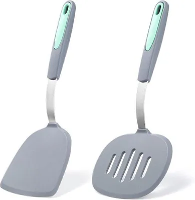 Obrázek produktu pro Sada silikonových špachtlí, odolná vůči vysokým teplotám, 2dílná, světle šedá, bez BPA