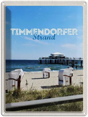 Produktbild von vianmo Blechschild 40x30 cm Timmendorfer Strand Strandkörbe Meer Bildmotiv Reisemotiv Abenteuer Reisen Europa Urlaub