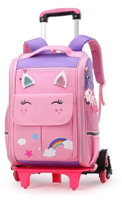 Image de Sac à dos à roulettes avec 6 roulettes, 16 pouces, pour filles, rose et violet