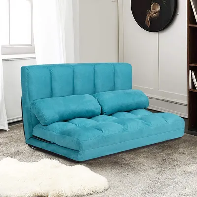 Produktbild von Klappbares Schlafsofa mit 2 Rückenkissen, Klappsofa mit Bettfunktion, Schlafsessel in 6 Stufen verstellbar, Bettsofa für Wohnzimmer Schlafzimmer Balkon (Blau)