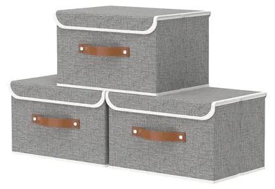 Produktbild von Aufbewahrungsboxen mit Deckel, faltbare Stoffboxen, Handtuchkörbe, Kleiderschrank-Organizer, 33 x 23 x 20 cm (grau)
