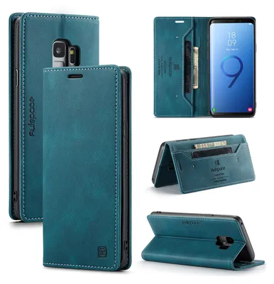 Obrázek produktu pro Galaxy S9 Pouzdro, RetroPolyuretanKožené Pouzdro, Stojánek a Ochranné Pouzdro pro Samsung Galaxy S9 modré