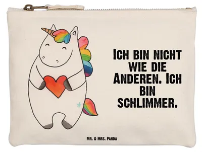 Produktbild von Mr. & Mrs. Panda Kulturbeutel Einhorn Herz Größe M - Weiß - Geschenk, Federmappe, Stifteetui, Waschbeutel, Witzig, Federtasche, Unicorn, Einhörner, Freundin