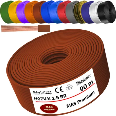 Immagine prodotto di Cavo di alimentazione da 90 metri, tipo H07 V-K, colore marrone, con un conduttore da 1x1,5 mm², a filo singolo e flessibile