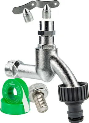 Produktbild von tecuro Auslaufventil 1/2 Zoll, Steckschlüssel-Oberteil, Steckkupplung, Dichtband, MS mattverchromt