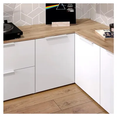 Produktbild von Eckkommode Wido, Weiß/Sonoma, 80 x 50 cm mit Tür, zur platzsparenden Nutzung in Ecken