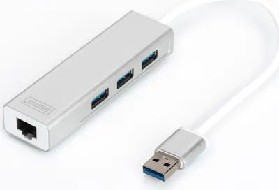 Immagine prodotto di DIGITUS USB-Hub    3-Port 3.0->3xA3.0 1xLAN integr. Kabel we