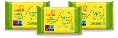 Productafbeelding van 3 x Zwitsal babydoekjes met lotion, geschikt voor de gevoelige huid, 65 stuks per pak - voordeelverpakking - 3 stuks