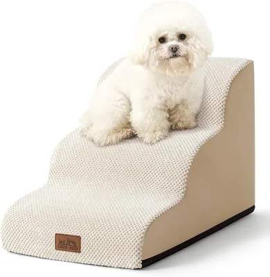Productafbeelding van Hondentrap voor kleine honden - 3 treden - 40 cm hoog - schuim met wasbare hoes - beige