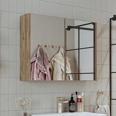 Produktbild von Roomart ATLANTIC-100 Badmöbel Spiegelschrank 80 cm breit, Anthrazit-Eiche