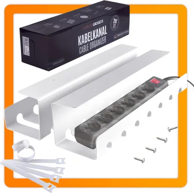 Produktbild von Werkfox Kabelkanal Schreibtisch 2er Pack Weiß aus Stahl zur Wandmontage mit Schrauben Kabelmanagement Organizer für Büro & Home Office