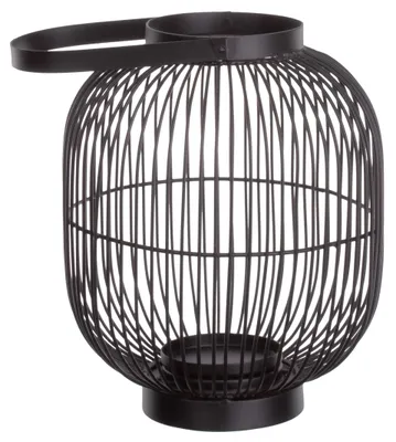 Zdjęcie produktu dla Omgoods - Metalowa lampa wiatrowa z drewnianym uchwytem, średnica 22 cm