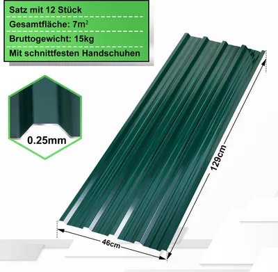 Produktbild von Yakimz Trapezbleche, Grün, Metall, Wetterfest, Rostresistent, UV-beständig, 129x46cm, 36 Stück, 21m² Gesamtfläche, 128kg, für Gerätehaus