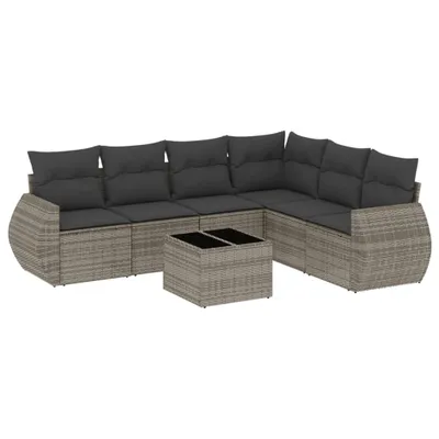Zdjęcie produktu dla vidaXL 7-częściowa sofa ogrodowa z poduszkami z szarego polirattanu