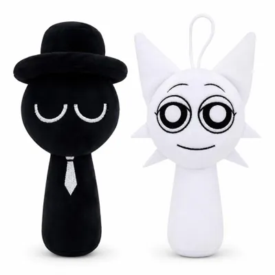 Produktbild von Wiztex Sprunki Kuscheltier - 20 cm Spunki Horror Spiel Plüschtier Schwarz-Weiß-Set 2 Sprunke Stofftier Geschenk (2er-Pack)