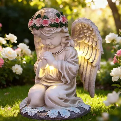 Image de Figurines d'anges à énergie solaire pour le jardin, anges à LED, éclairage funéraire pour l'extérieur, ange gardien en prière à LED, sculpture d'ange pour décorer la pelouse, décoration funéraire résistante aux intempéries pour cimetière et jardin