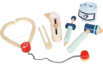 Produktbild von Arztkoffer Spielzeug Arztset Holz - Stethoskop Otoskop Spritze - Ab 3 Jahren - Mit Fieberthermometer und Verband