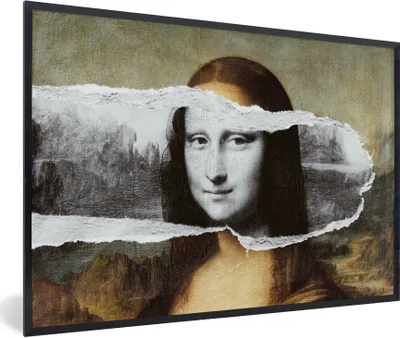 Produktbild von MuchoWow® Gerahmtes Poster Mona Lisa - Schwarz und weiß - Da Vinci 90x60 cm - Poster mit Schwarzem Bilderrahmen Wandposter Rahmen Foto Bilder - Fotorahmen - Foto-Plakat