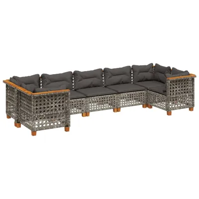 Produktbild von 7-tlg. Garten-Sofagarnitur mit Kissen Grau Poly Rattan