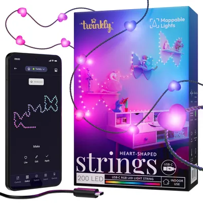 Produktbild von Twinkly Strings USB-C Hearts, Intelligente Strangleuchte, Wi-Fi/Bluetooth, Mehrfarbig, 16000000 Farben, 30000 h, Wand, Fenster