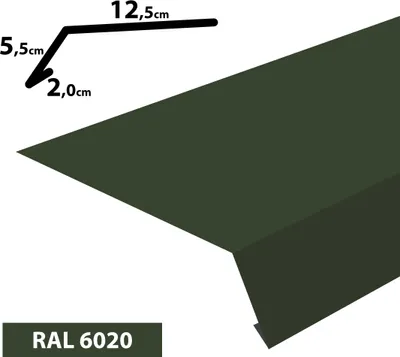 Produktbild von 2m Traufblech pulverbeschichtetes Rinneneinhang Dachblech Rinneneinhang Traufe (20x55x125) RAL-6020 Chromooxidgrün