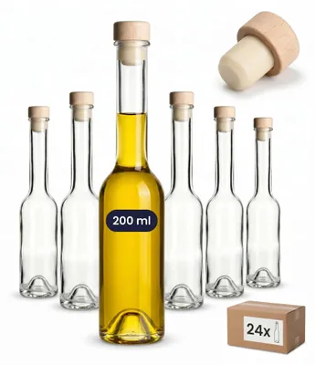 Image de Omgoods - Coffret de 24 bouteilles en verre avec bouchon en liège - 200 ml, idéal pour les liqueurs et la décoration