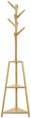 Produktbild von Freistehende Garderobe aus Bambus mit 8 Haken und 3 Ablagen, 46 x 46 x 175 cm, naturfarben