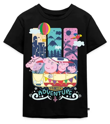 Produktbild von Spreadshirt Peppa Wutz Roadtrip Schorsch Mama Wutz & Papa Wutz Kinder Premium T-Shirt, 110/116 (4 Jahre), Schwarz