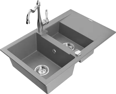 Image de Mexen Gaspar évier en granit 1,5 bac avec égouttoir et mélangeur Carla, Gris - 6507-71-670700-00