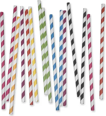 Produktbild von Papier Trinkhalme bunt spiral gestreift, 250 x 8 mm, 4 lagig, 3250 Stück (1 Karton)